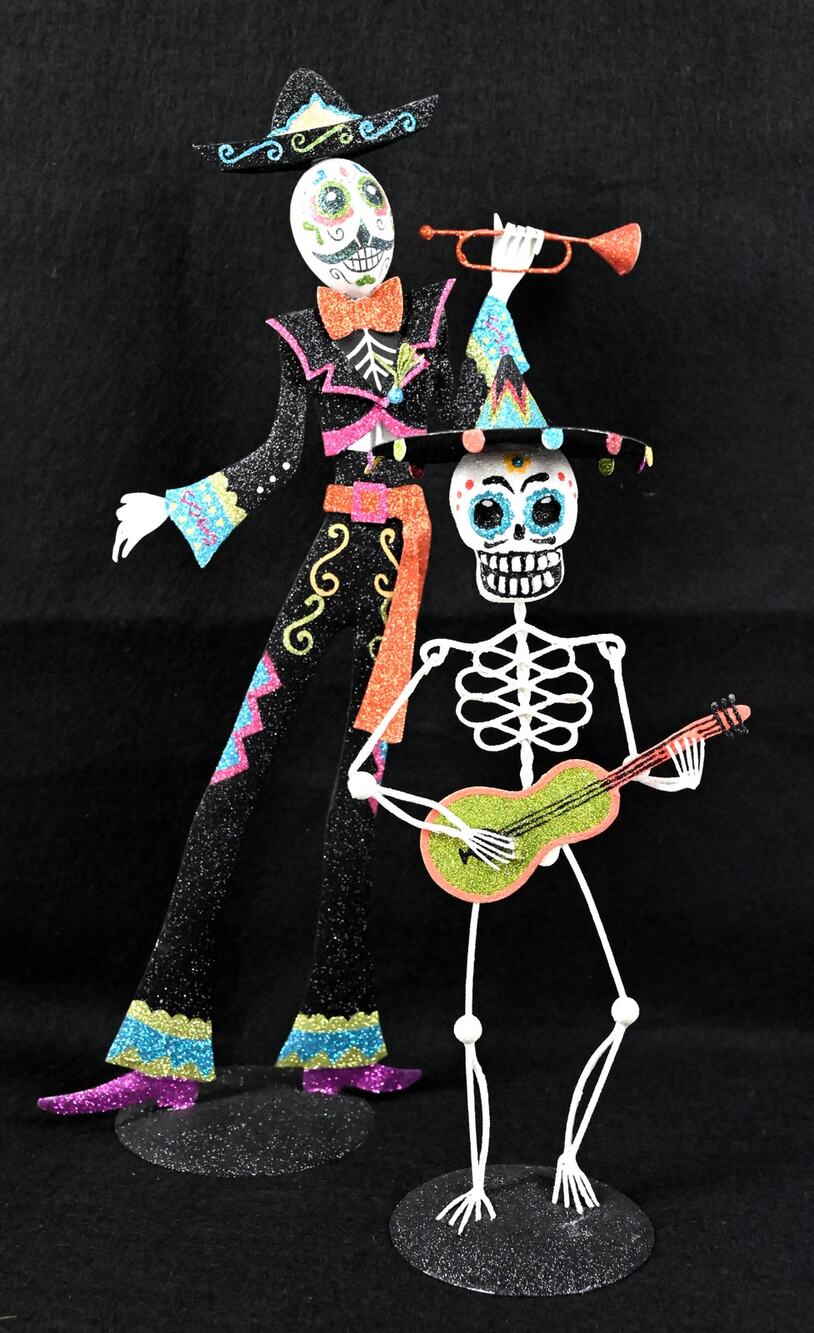Lot of 2 Pier 1 Mariachi Glitter Skeleton Metal Figures